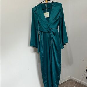 Missguided Petite Satin Twist Maxi Dress Size 6 Extreme Slit
